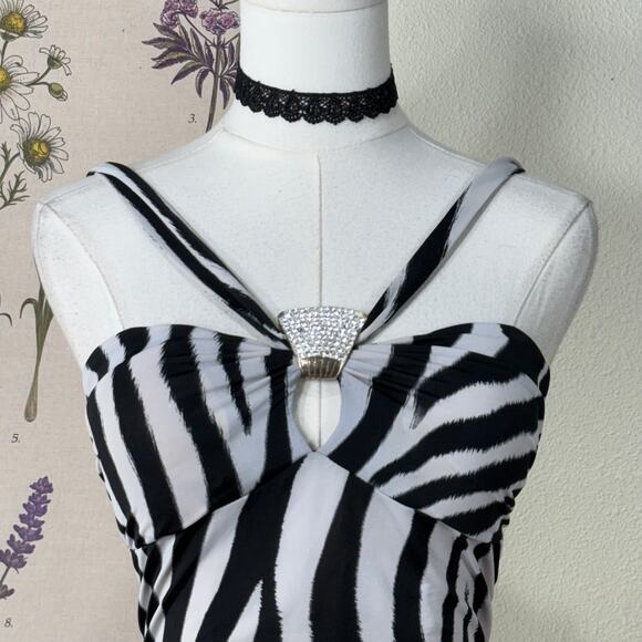 Vintage 90s Y2k Wet Seal Zebra Ruched Mini Dress Trashy McBling Sexy Party S - Picture 2 of 4